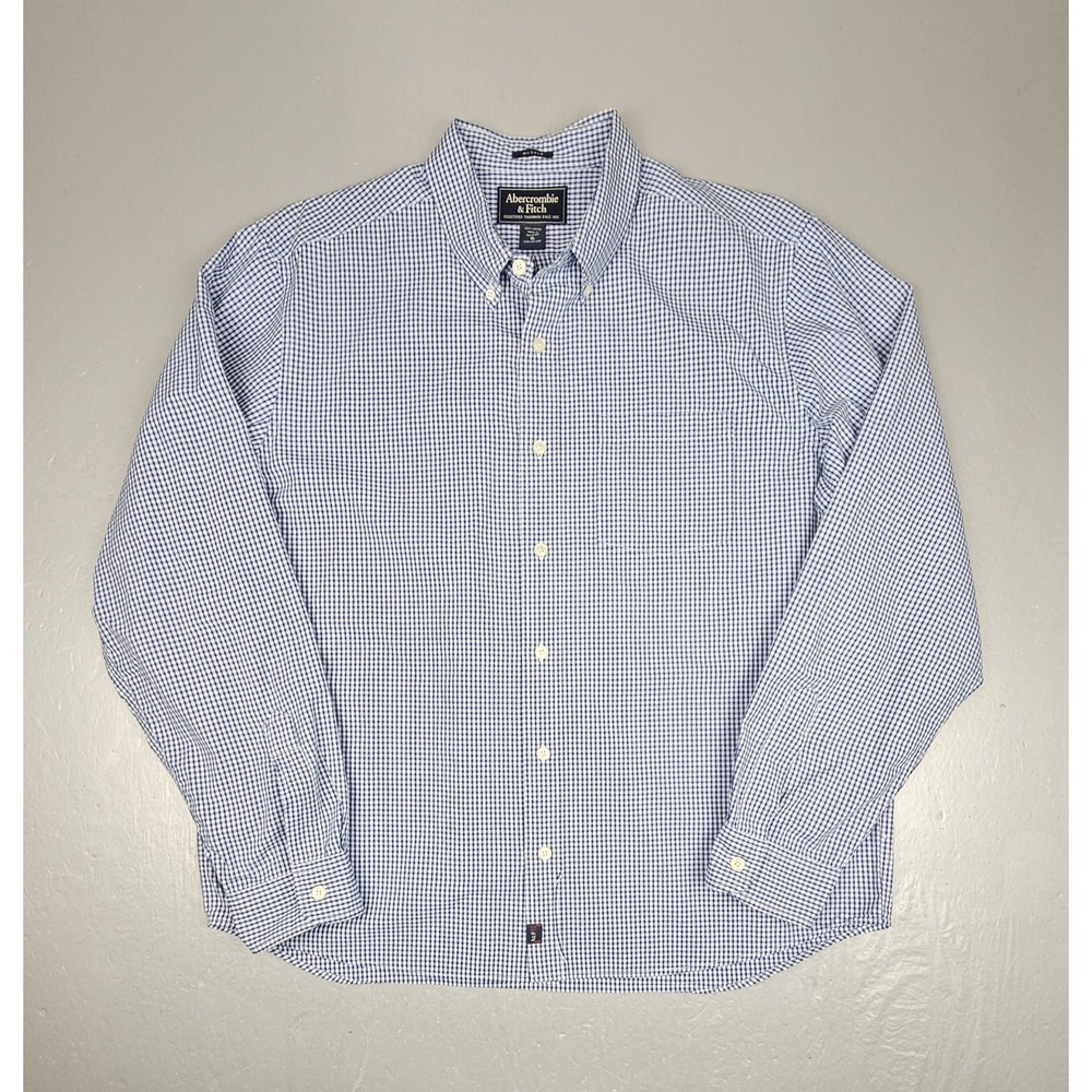 Y2K Abercrombie & Fitch Button Down Shirt Mens XL Muscle Blue Checkered Plaid